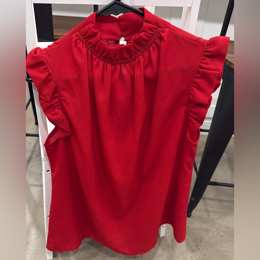 Chic Ruffled Red Blouse